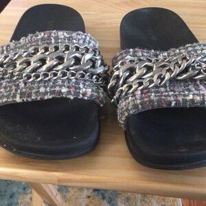 Guess Black Sandals with Silver Chain Accent